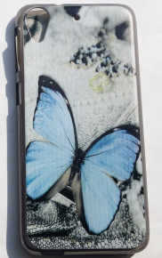 Силиконов гръб ТПУ за HTC DESIRE 530 / HTC Desire 630 сив със синя пеперуда